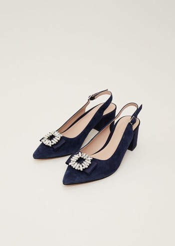 Phase Eight Embellished Toe Block Slingback Heels Navy Australia | AS4617825